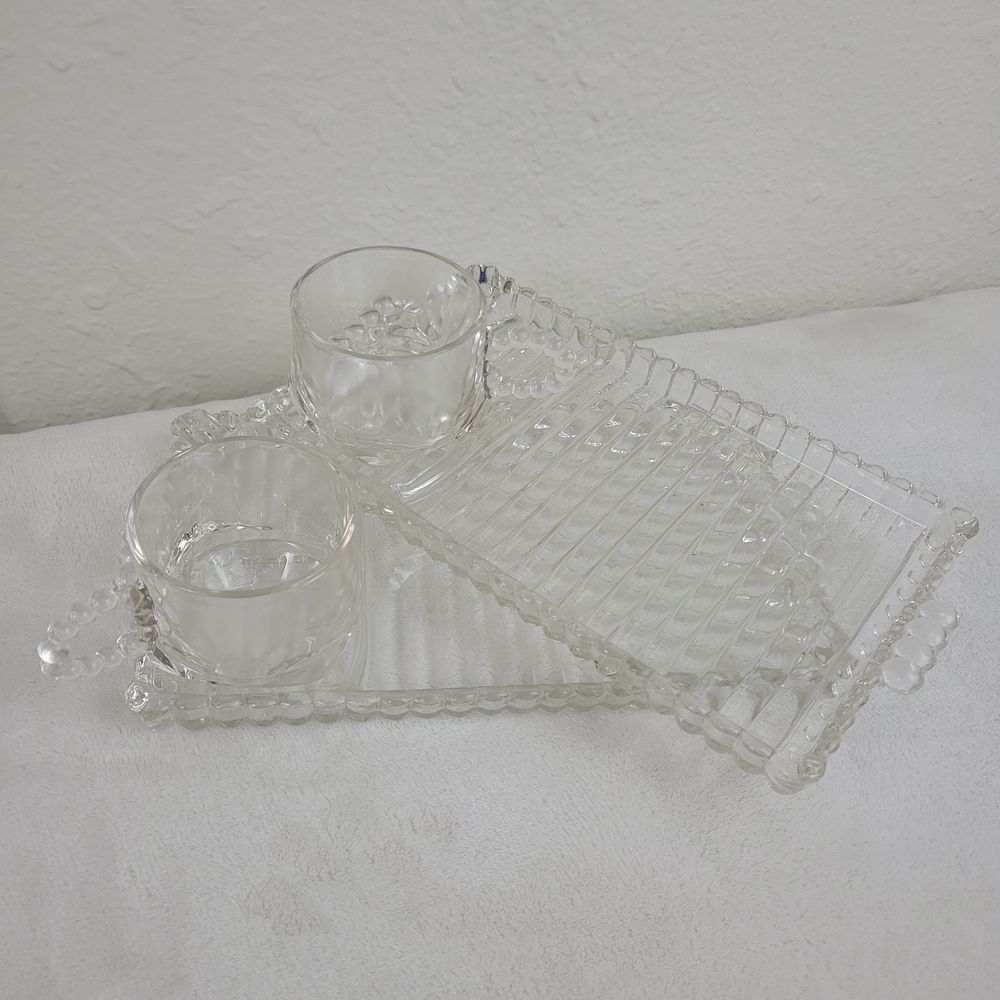 VINTAGE 》 Clear Glass Snack Set with Cups and Trays